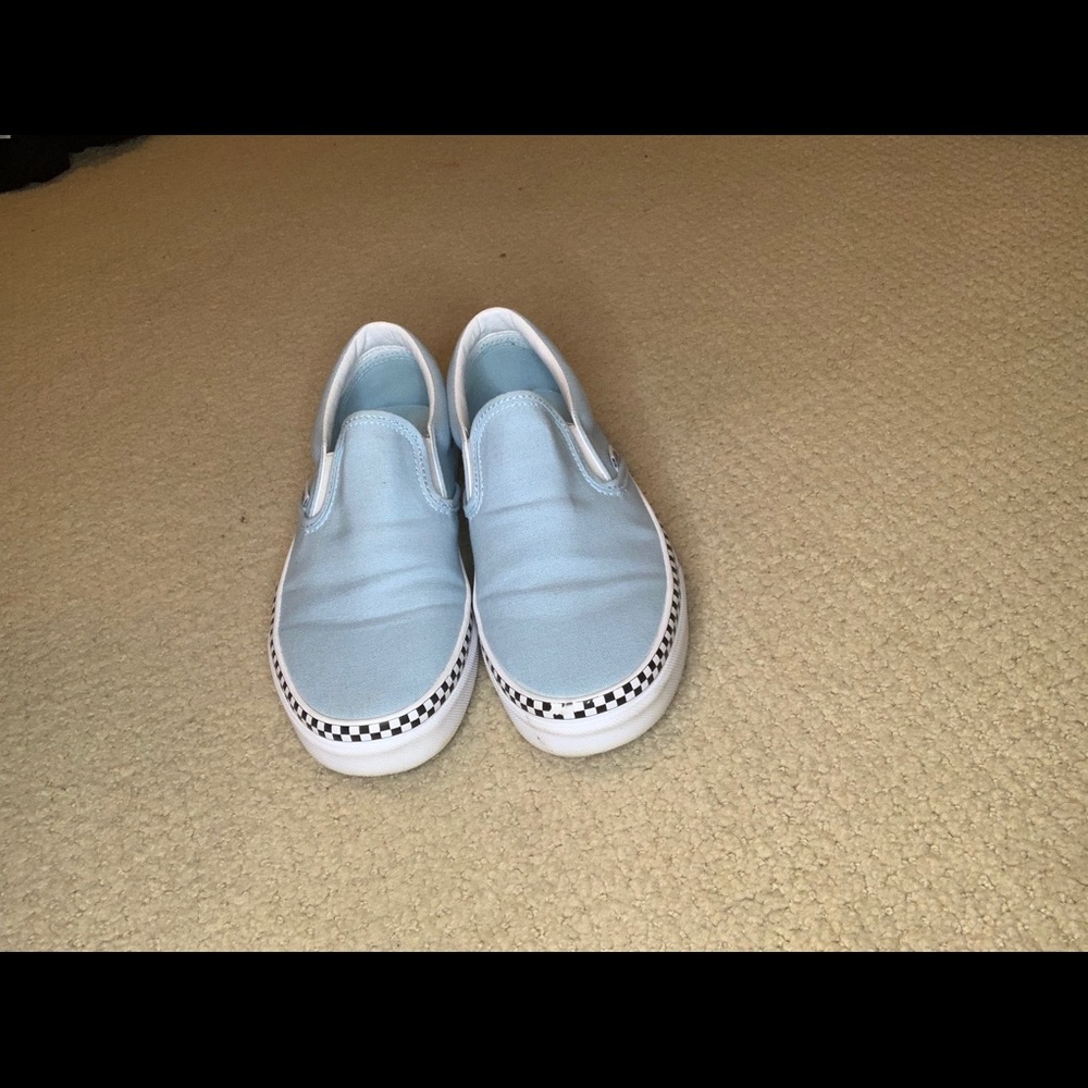 light blue vans with checkered boarder.